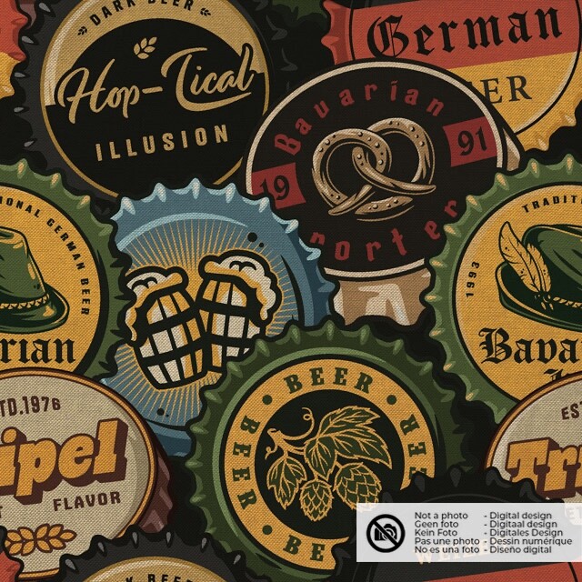 Decostof linnenlook digitaaldruk kroonkurken zwart