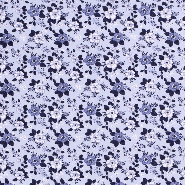 katoen poplin bedrukt bloemen lichtblauw
