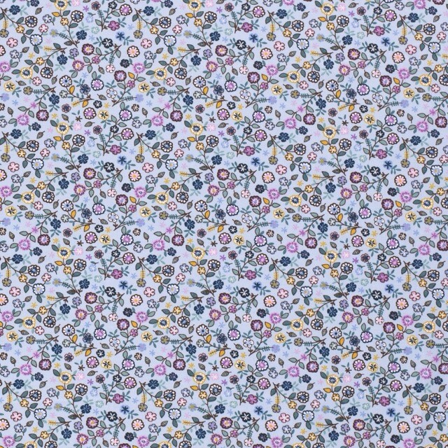 katoen poplin bedrukt bloemen lichtblauw