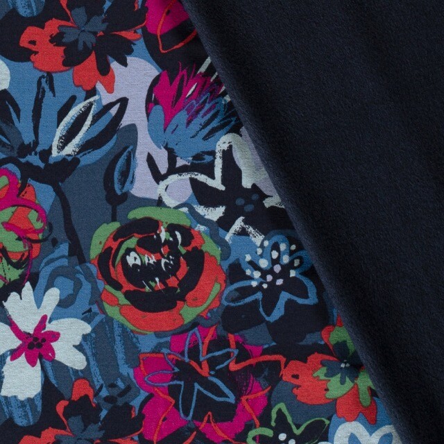 Alpenfleece bloemen staalblauw