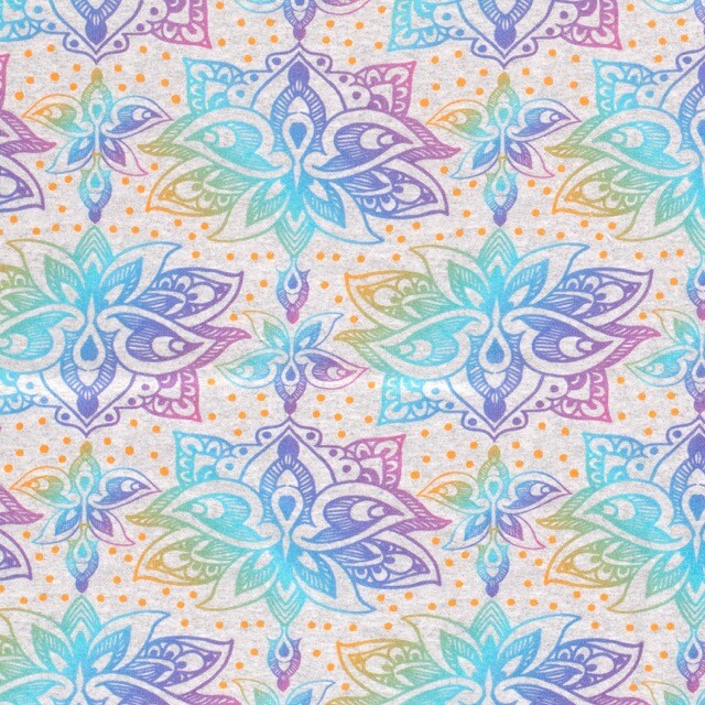 Joggingstof digitaaldruk mandala's lichtgrijs melange