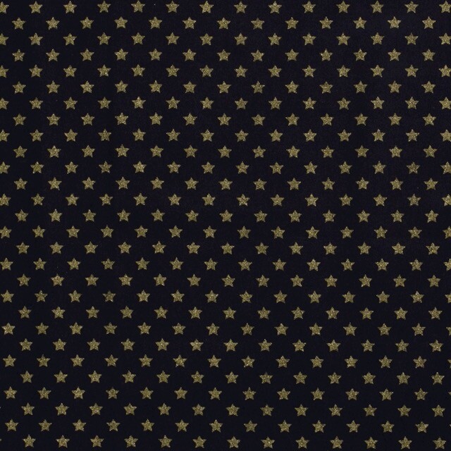 Katoen poplin christmas sterren marine/goud