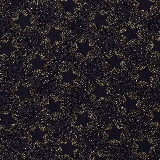 Katoen poplin christmas sterren marine/goud