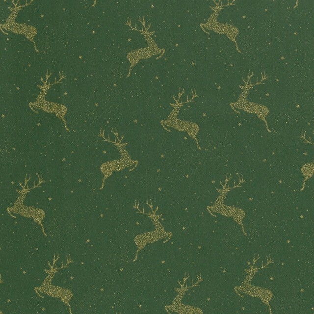 Katoen poplin christmas herten groen/goud