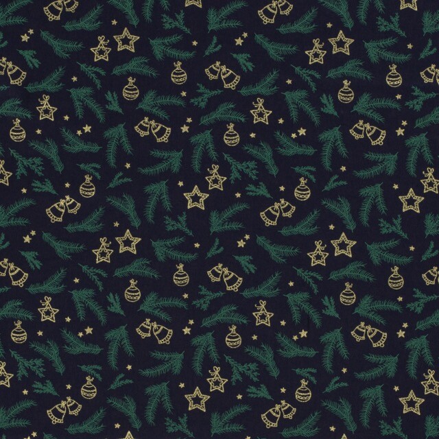 Katoen poplin christmas kerstversiering marine/goud