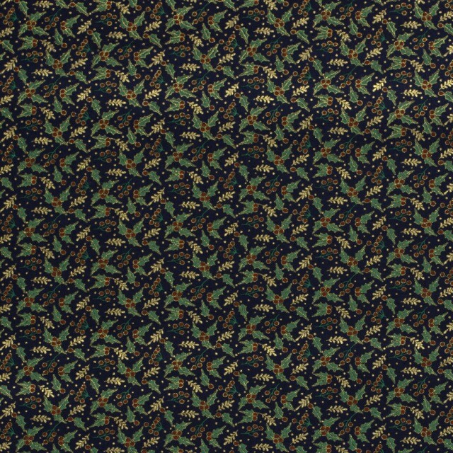 Katoen poplin christmas hulst marine/goud