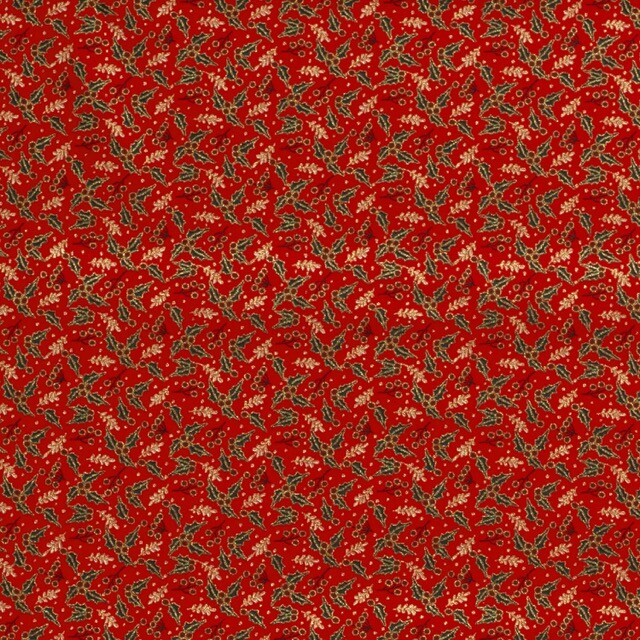 Katoen poplin christmas hulst rood/goud