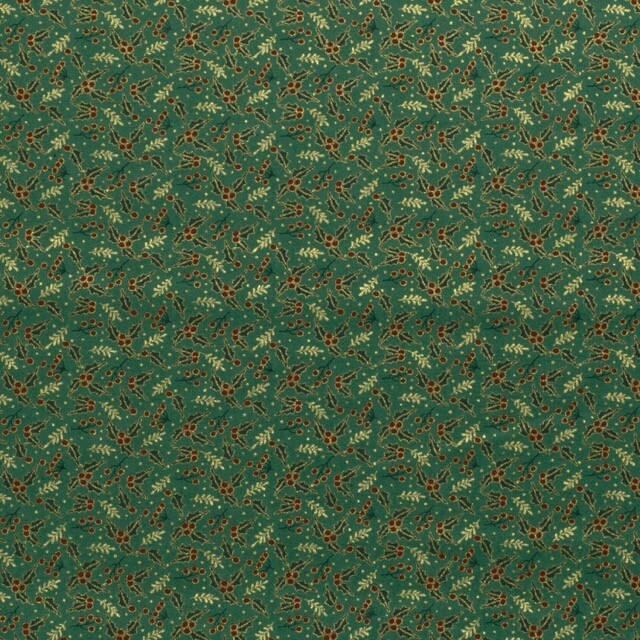 Katoen poplin christmas hulst groen/goud