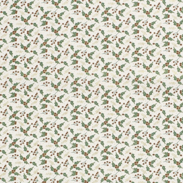 Katoen poplin christmas hulst wolwit/goud