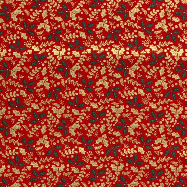 Katoen poplin christmas hulst rood/goud