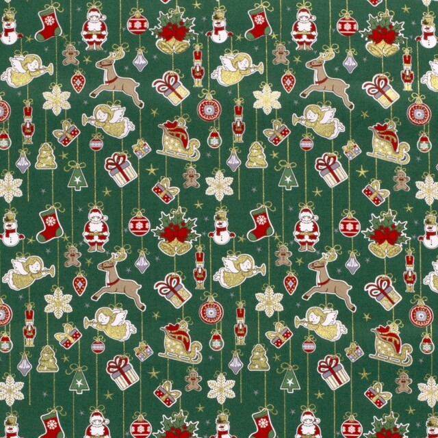 Katoen poplin christmas ornamenten groen/goud