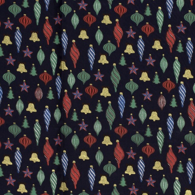 Katoen poplin christmas kerstballen marine/goud