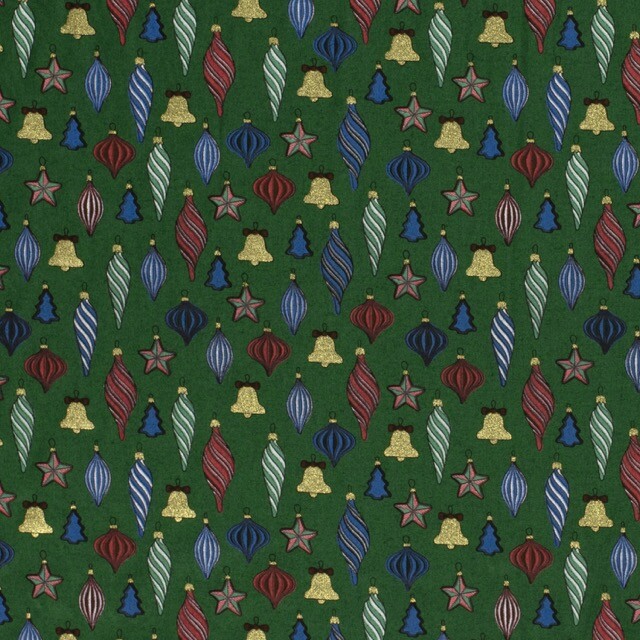 Katoen poplin christmas kerstballen groen/goud