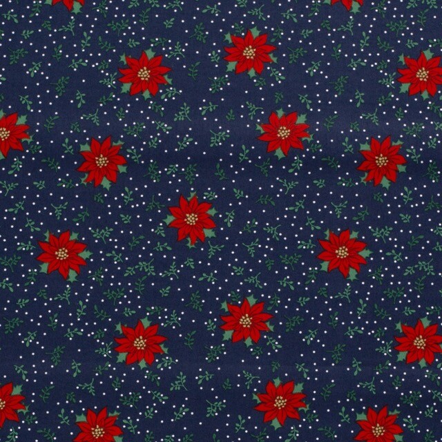 Katoen poplin christmas bloemen marine