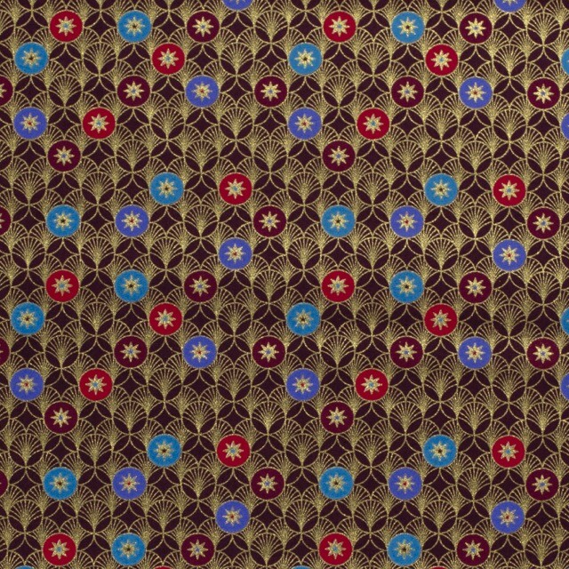 Katoen poplin christmas sterren aubergine/goud