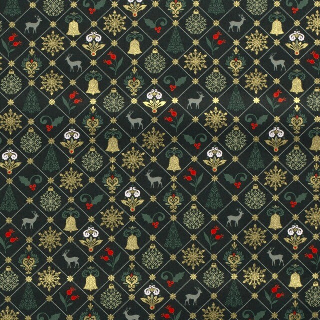 Katoen poplin christmas ornamenten groen/goud