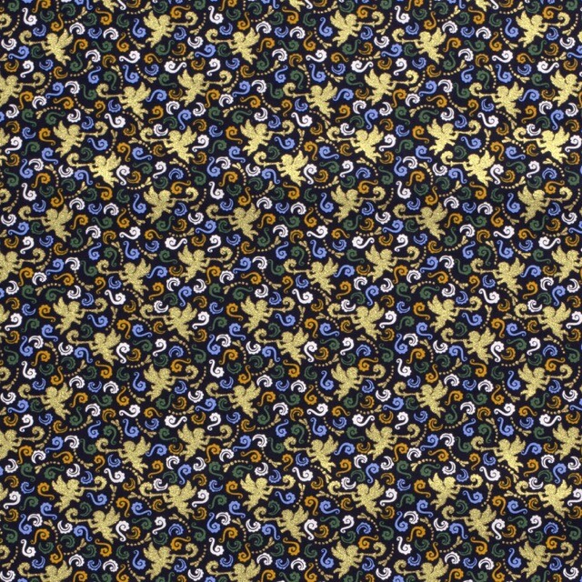 Katoen poplin christmas engeltjes blauw/goud