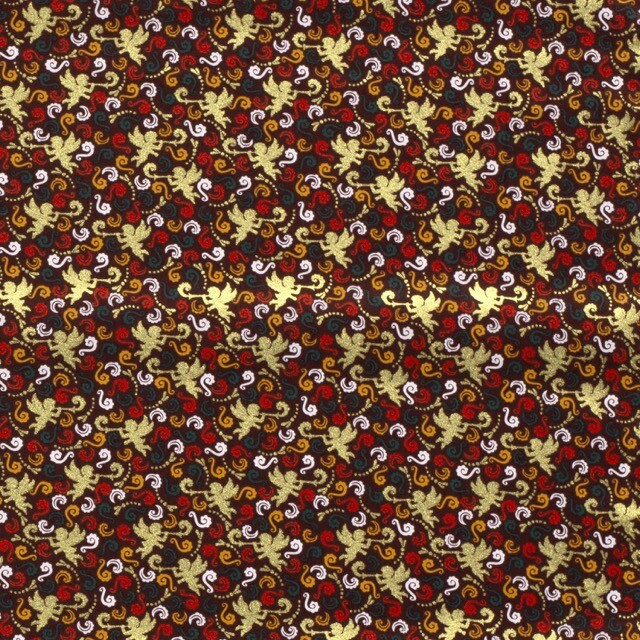 Katoen poplin christmas engeltjes rood/goud