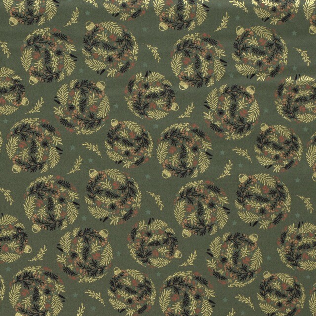 Katoen poplin christmas kerstballen groen/goud