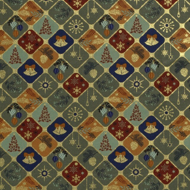 Katoen poplin christmas ornamenten groen/goud