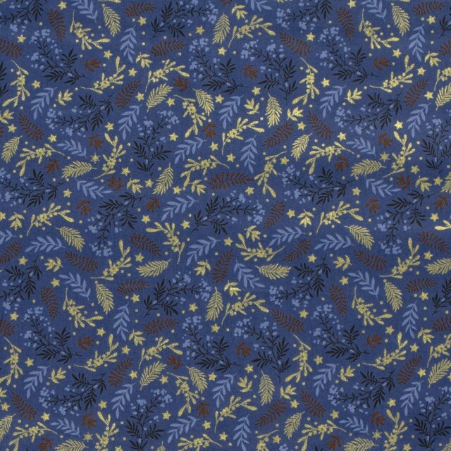 Katoen poplin christmas kersttakjes staalblauw/goud