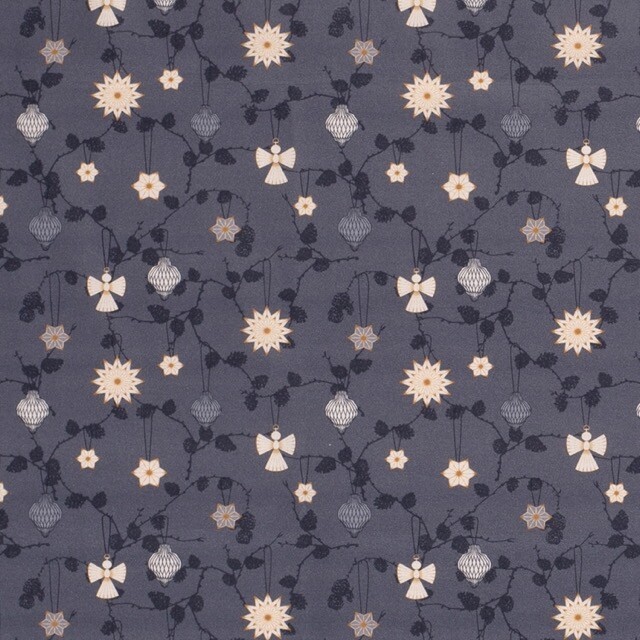 Katoen poplin christmas ornamenten grijsblauw/brons