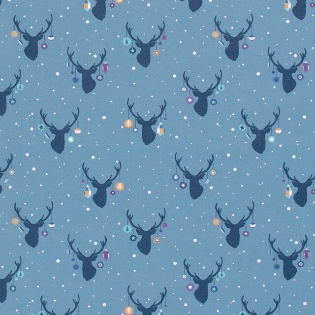 Katoen poplin christmas hertenkop indigo