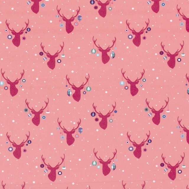 Katoen poplin christmas hertenkop roze