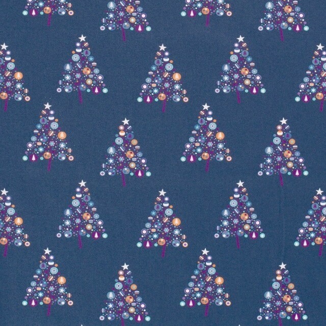 Katoen poplin christmas kerstbomen marine
