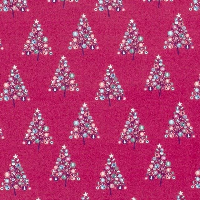 Katoen poplin christmas kerstbomen fuchsia