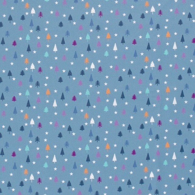 Katoen poplin christmas kerstboompjes indigo