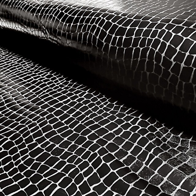 Lamé stretch foliedruk croco zwart
