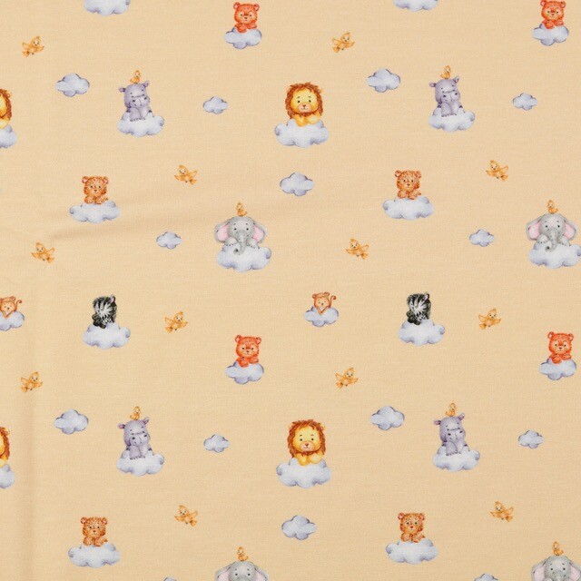 Katoen tricot digitaaldruk dieren geel