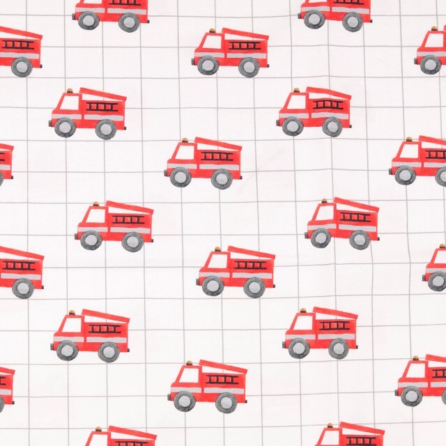 Katoen tricot digitaaldruk brandweer offwhite