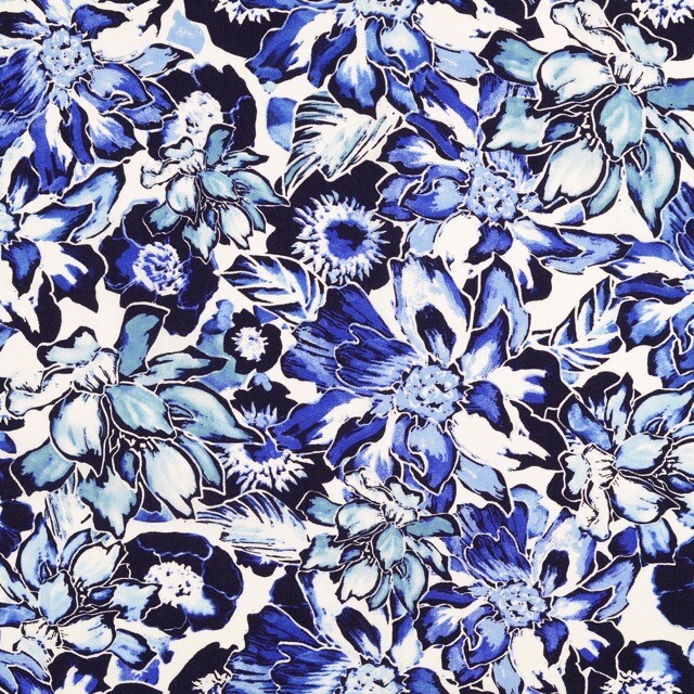 Viscose poplin bloemen blauw