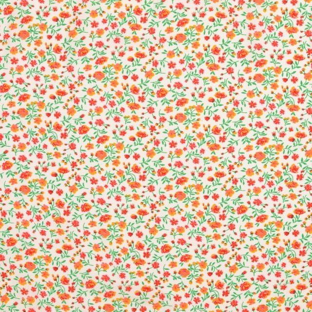 Viscose poplin bloemen oranje/rood