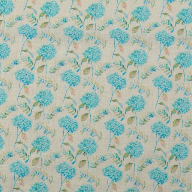 linnen gewassen digitaaldruk bloemen aqua
