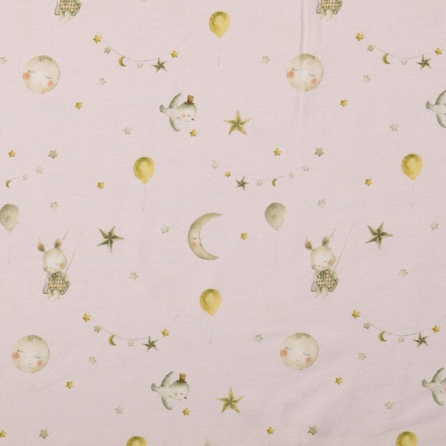 Katoen tricot digitaaldruk circus lichtroze