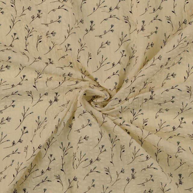 Seersucker vintage bloemen grijs