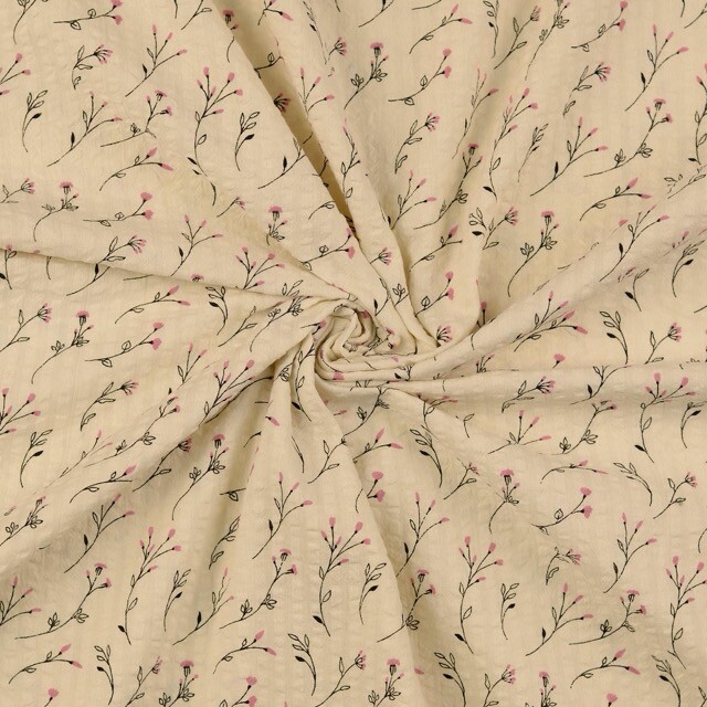 Seersucker vintage bloemen roze