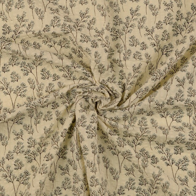 Seersucker vintage bloemen grijs