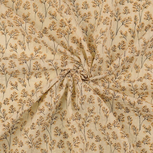 Seersucker vintage bloemen oker