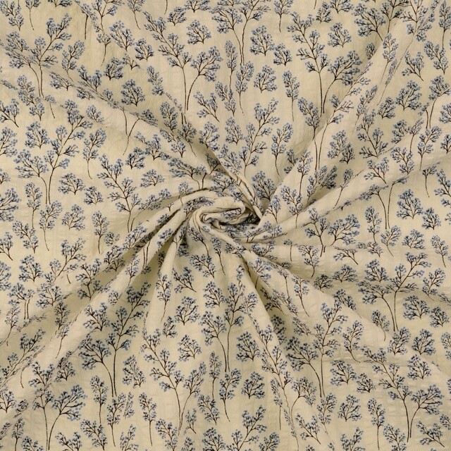 Seersucker vintage bloemen jeansblauw