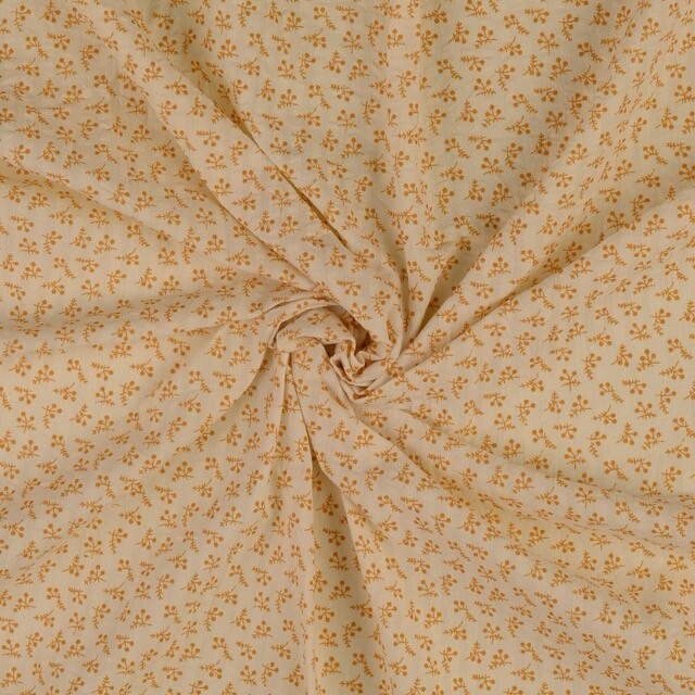 Seersucker vintage bloemen oker