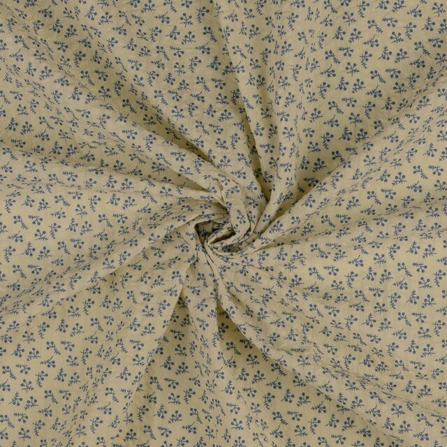 Seersucker vintage bloemen jeansblauw