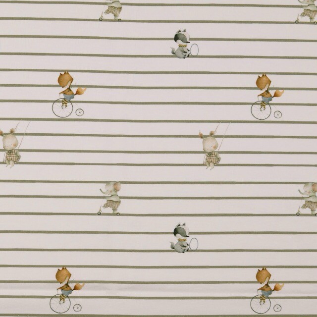 Katoen tricot digitaaldruk dieren offwhite