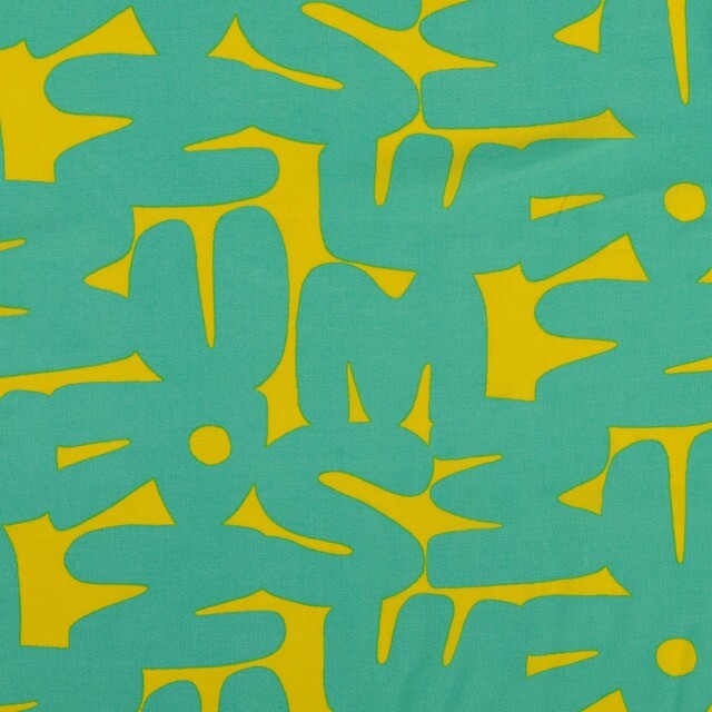 Viscose poplin letters groen/mosterdgeel