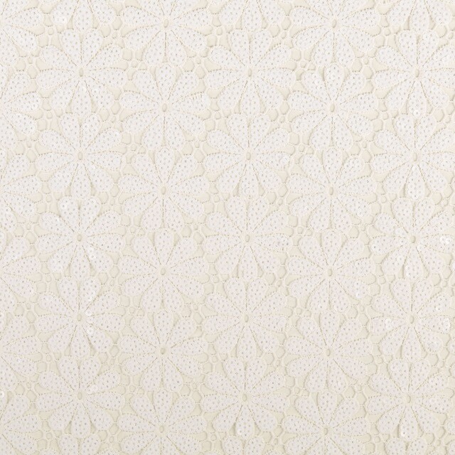 Kant met pailletten bloemen wit