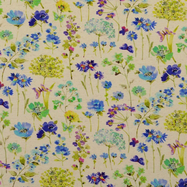 Viscose linnen digitaaldruk bloemen blauw