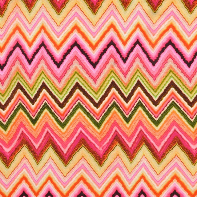 viscose satijn digitaaldruk zigzag roze/oranje